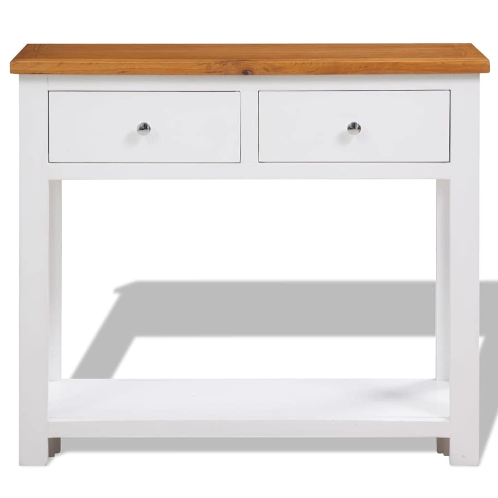 Solid Oak Wood Console Table with Drawers and Shelf P936254