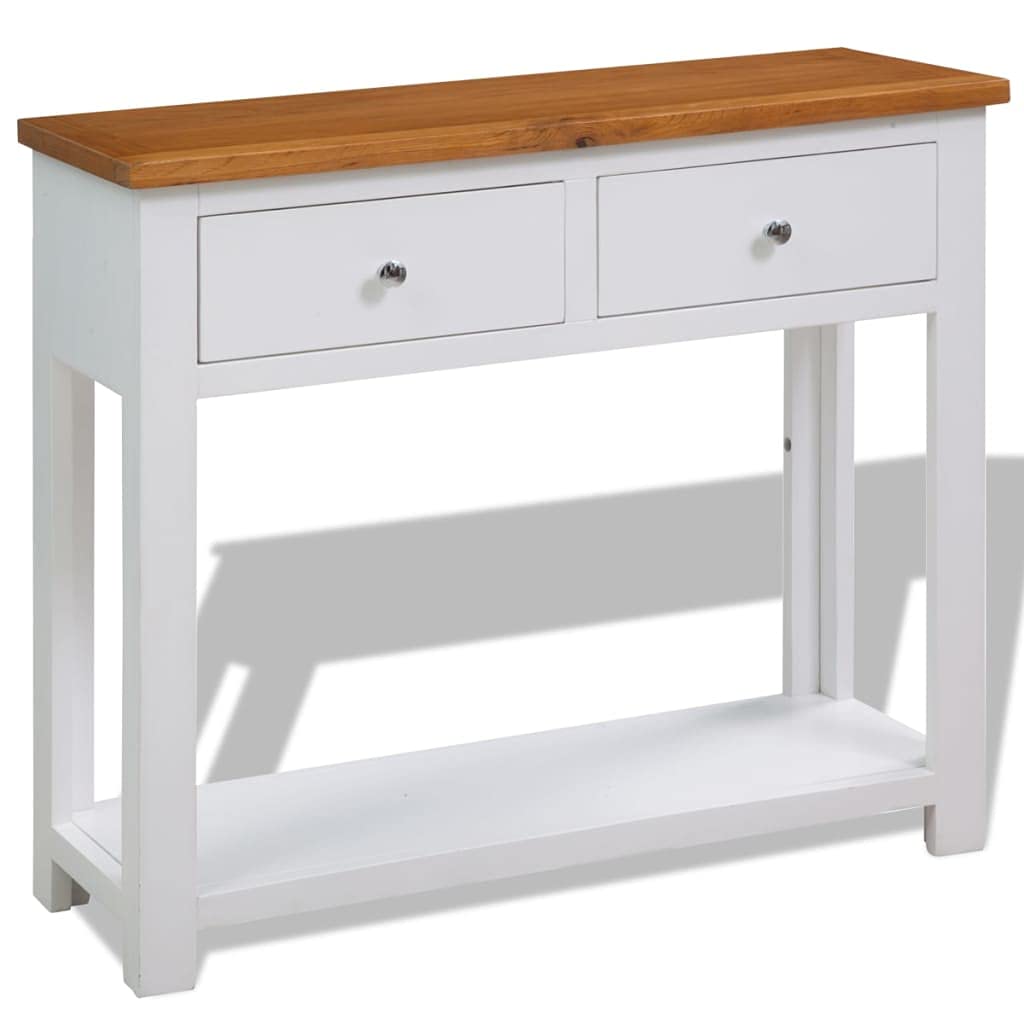 Solid Oak Wood Console Table with Drawers and Shelf P936254