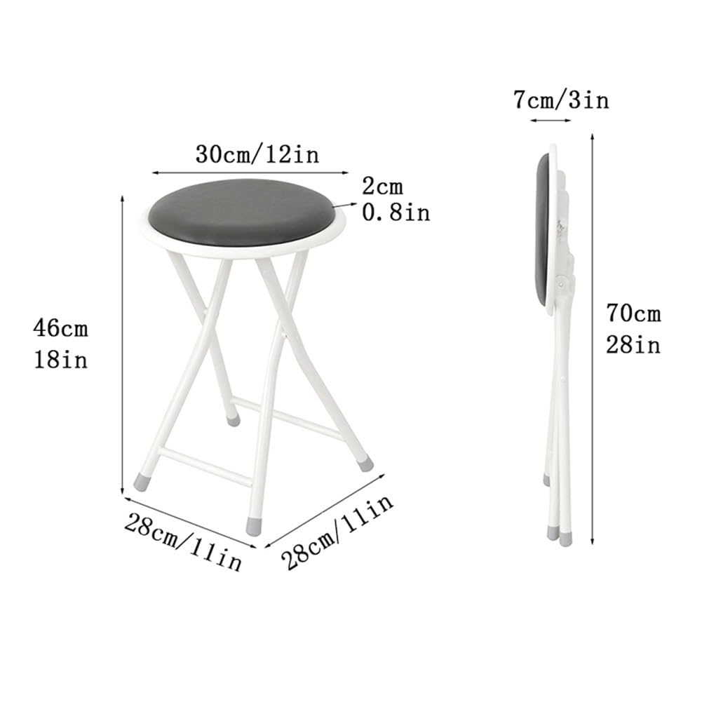 Portable Folding Stool, Collapsible Padded Round Stool, Foldable Breakfast Kitchen Bar Stool Seat, Fold up Stool for Adults Kitchen Garden Bathroom (Black) J2606