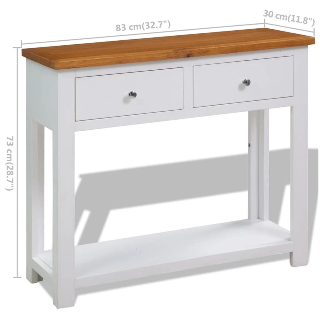 Solid Oak Wood Console Table with Drawers and Shelf P936254