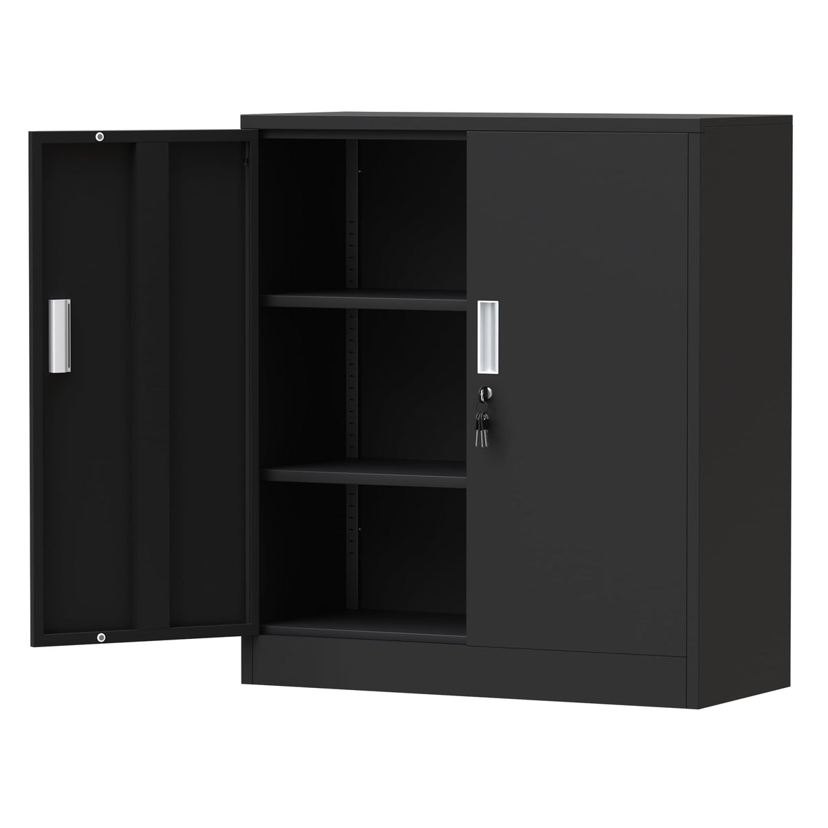 Metal Storage Cabinet with Locking Doors and 2 Adjustable Shelves, Black P656063