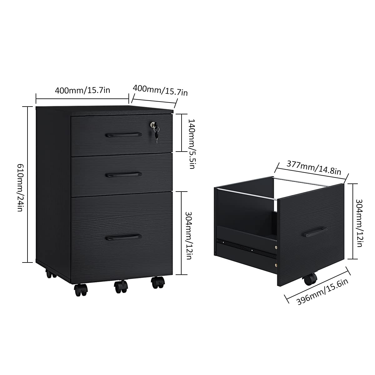 3 Drawer Wood Mobile File Cabinet V905625