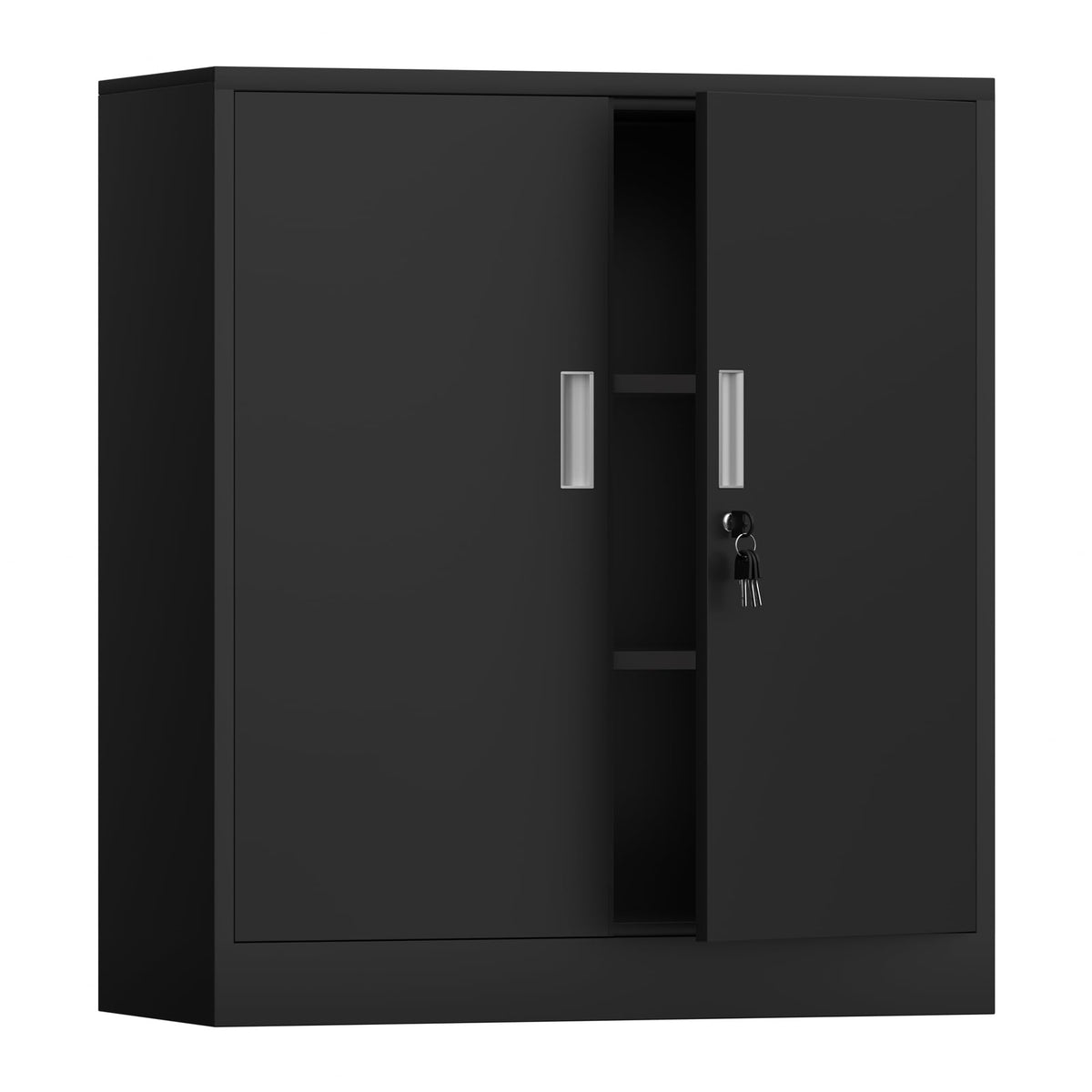 Metal Storage Cabinet with Locking Doors and 2 Adjustable Shelves, Black P656063