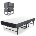 Folding Bed with Mattress, Twin Size Metal Bed Frame with Wheels T574211