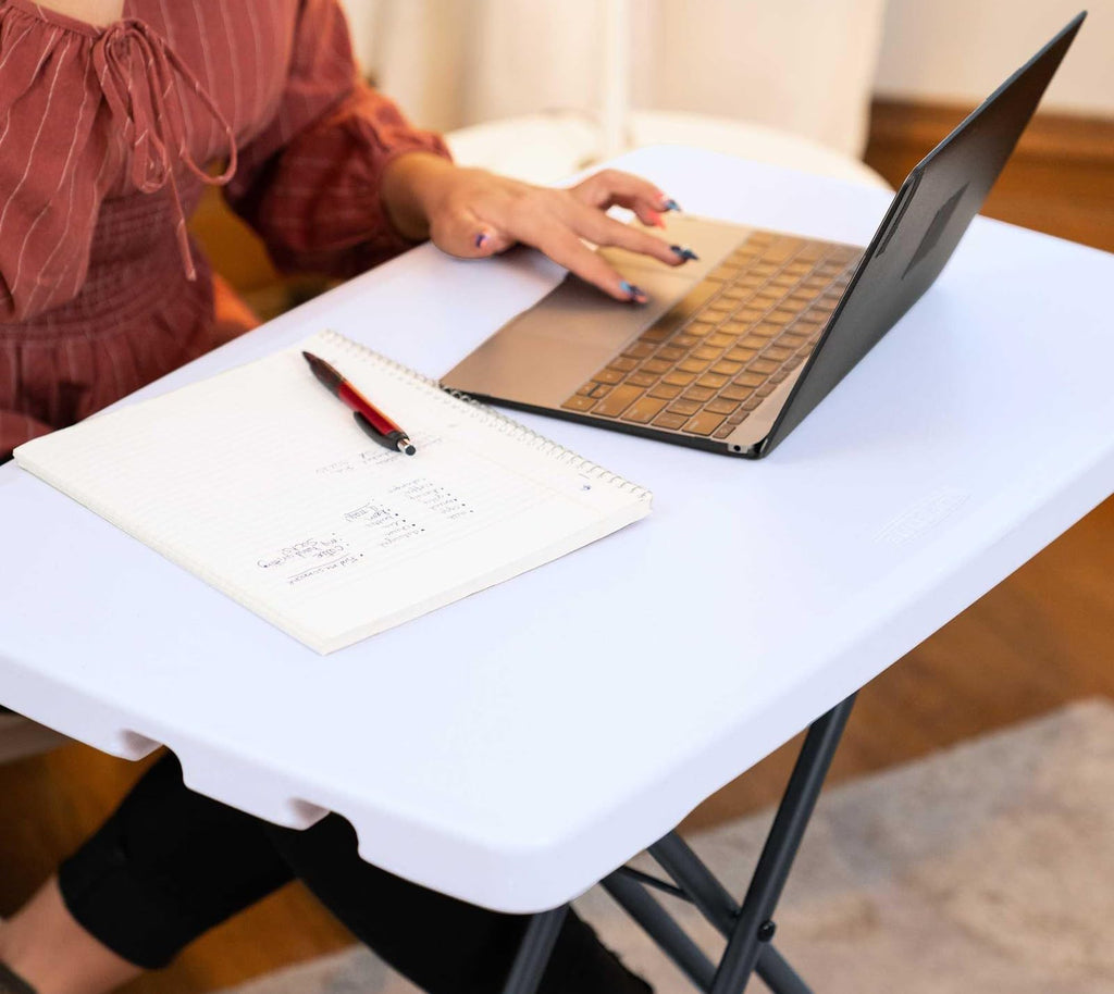 Adjustable Folding Laptop Table TV Tray, 30 Inch, White Granite V3993