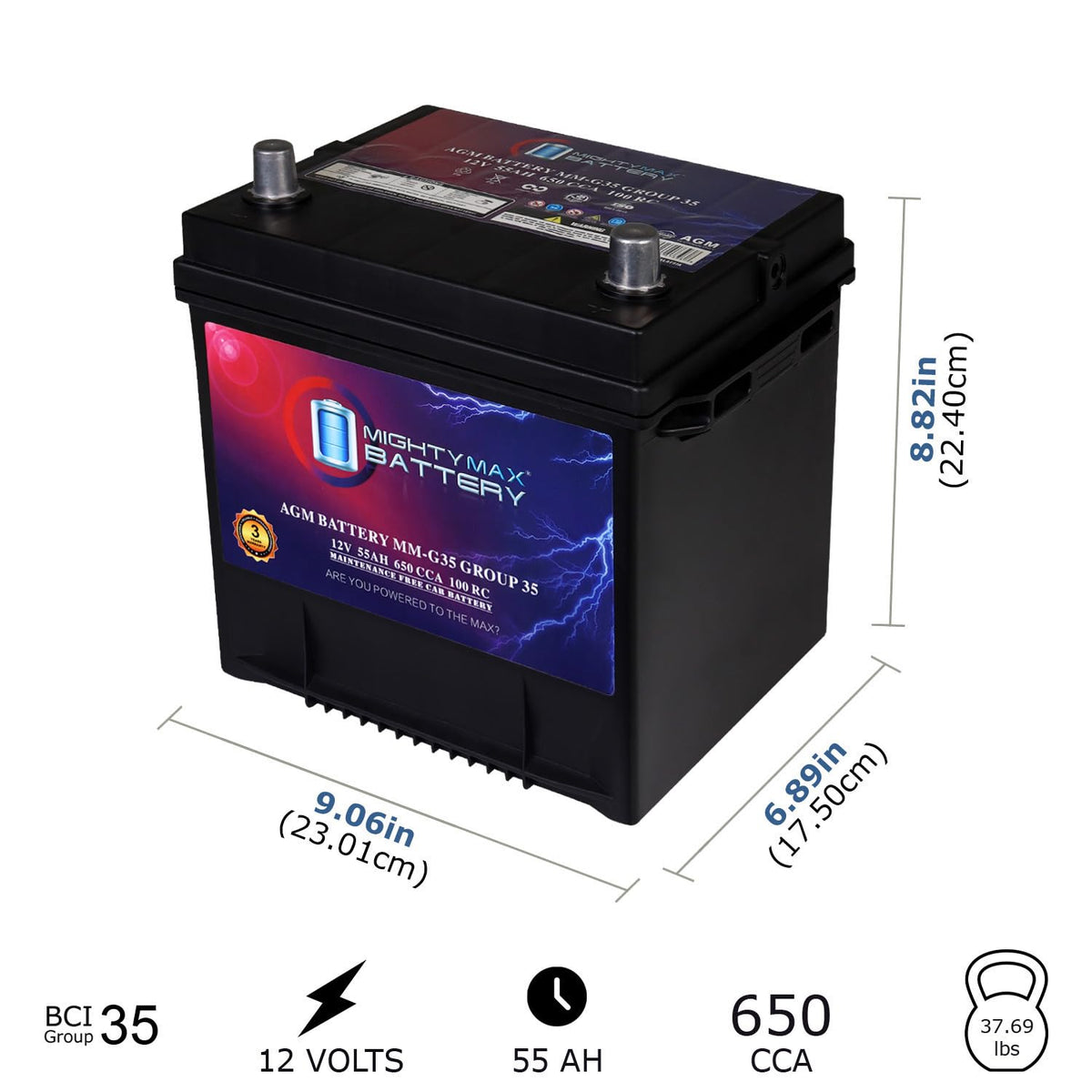 12V 55Ah AGM 650 CCA Replacement Battery J625680