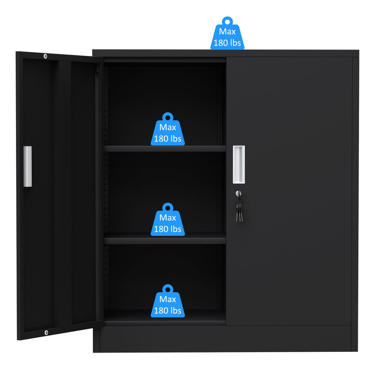 Metal Storage Cabinet with Locking Doors and 2 Adjustable Shelves, Black P656063