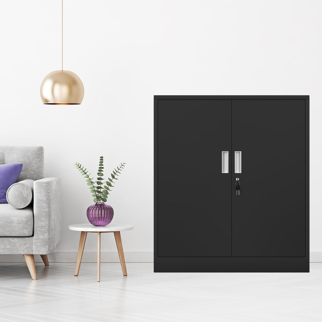 Metal Storage Cabinet with Locking Doors and 2 Adjustable Shelves, Black P656063