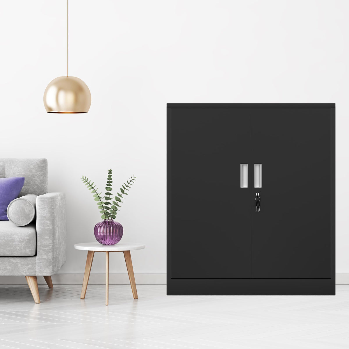 Metal Storage Cabinet with Locking Doors and 2 Adjustable Shelves, Black P656063