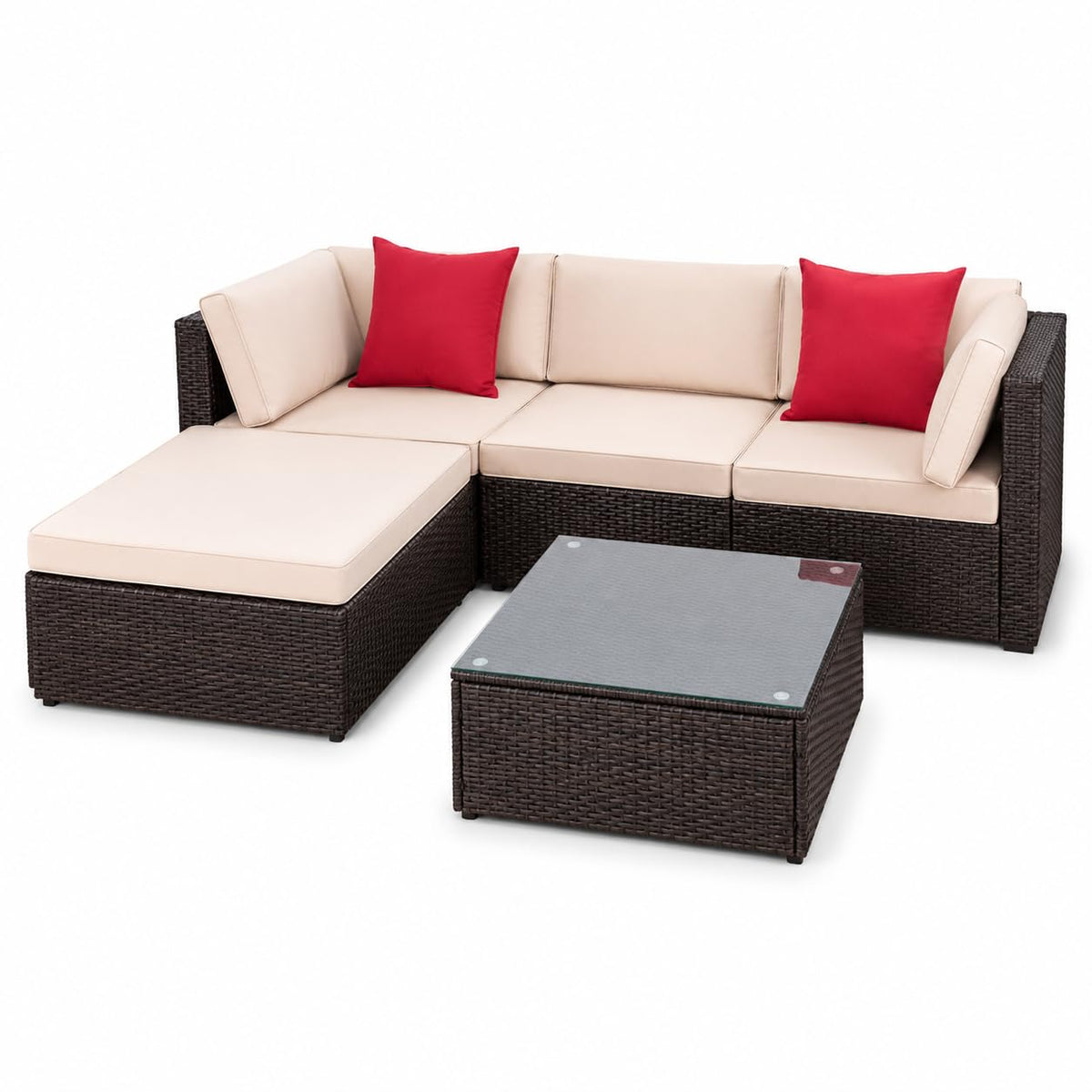 5-Piece Brown Wicker Outdoor Sofa Set with Cushions E339288