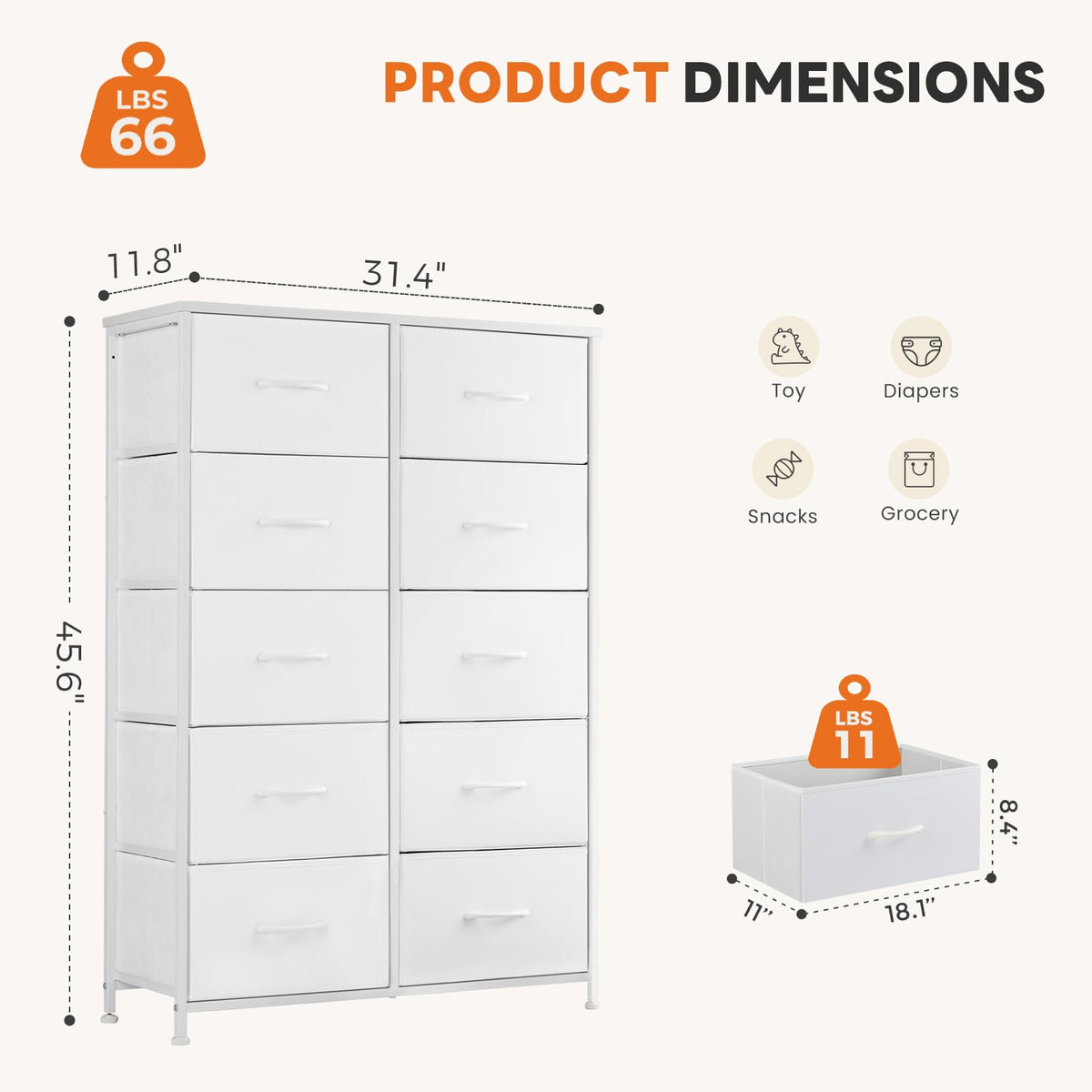 White 10 Drawer Tall Dresser K223