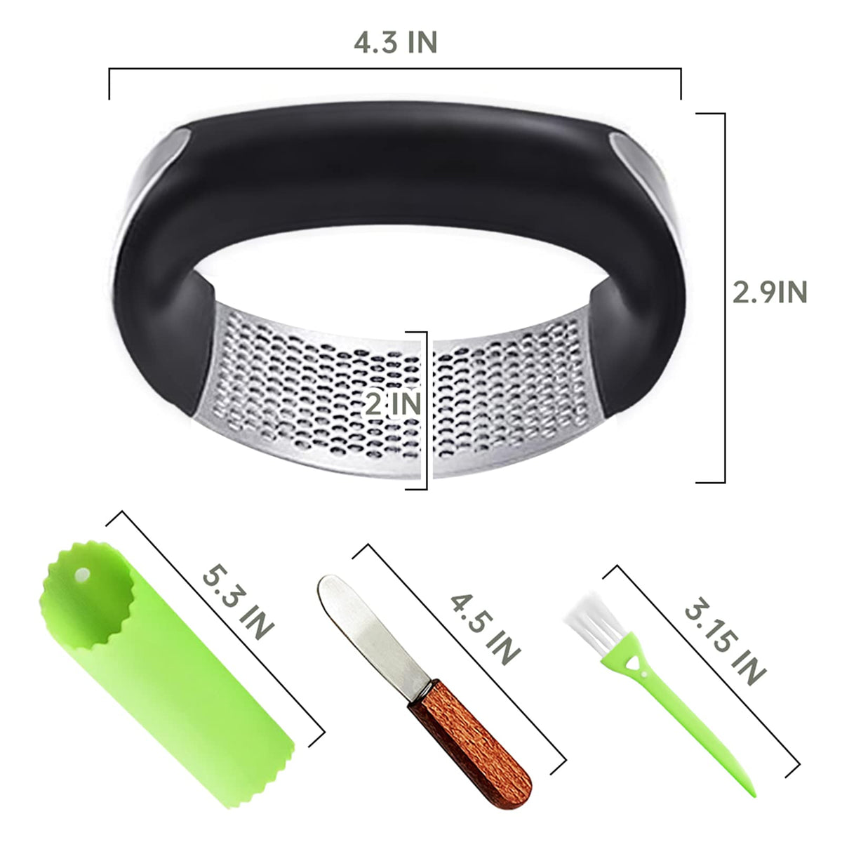 Stainless Steel Garlic Press Rocker with Silicone Peeler B8355