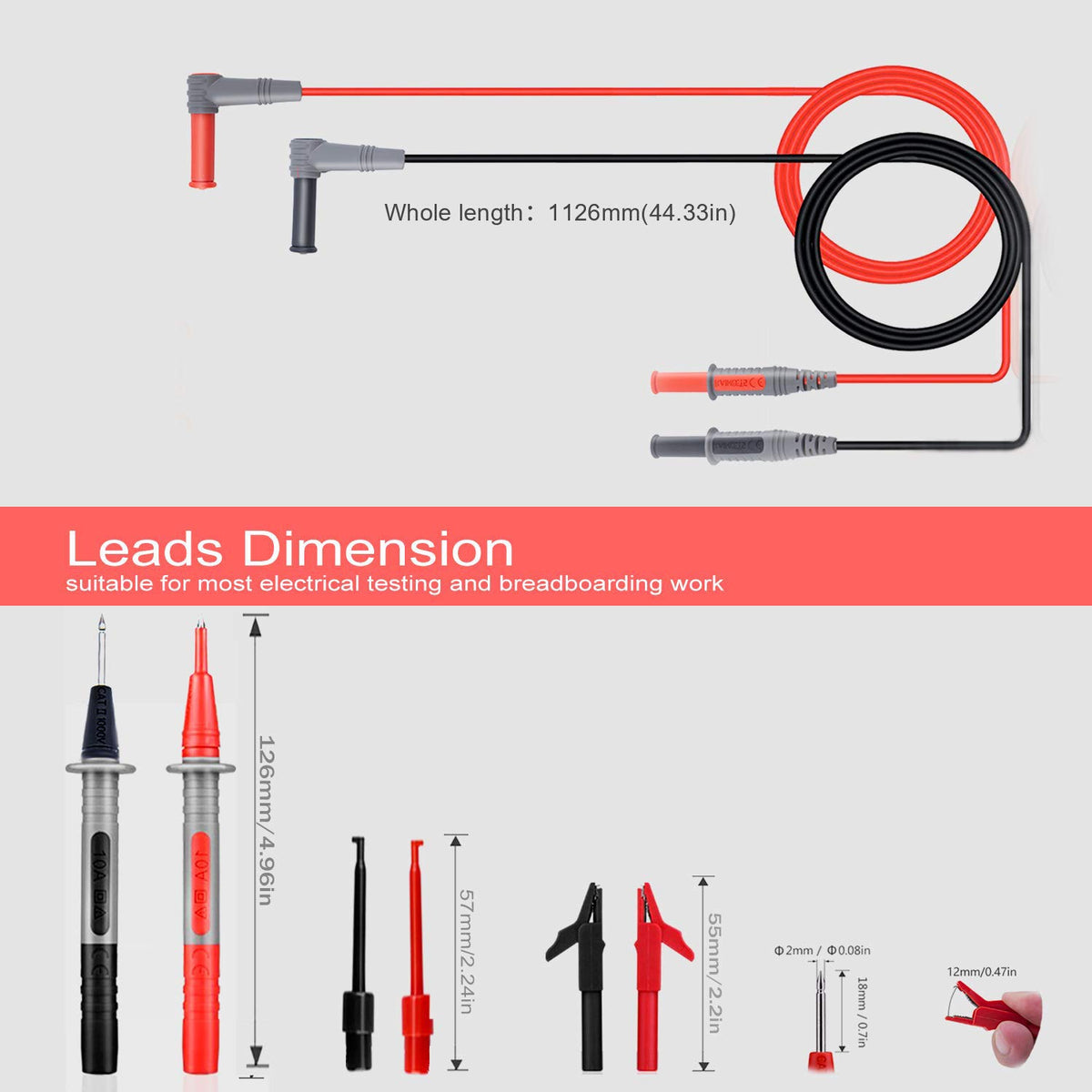 Silicone Test Leads Kit CAT III 1000V CAT IV 600V with Alligator Clips and Needle Probe 9PCS T28474