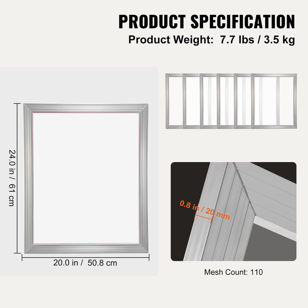 6 Pieces Aluminum Silk Screen Frame with 110 Count Nylon Mesh E7996