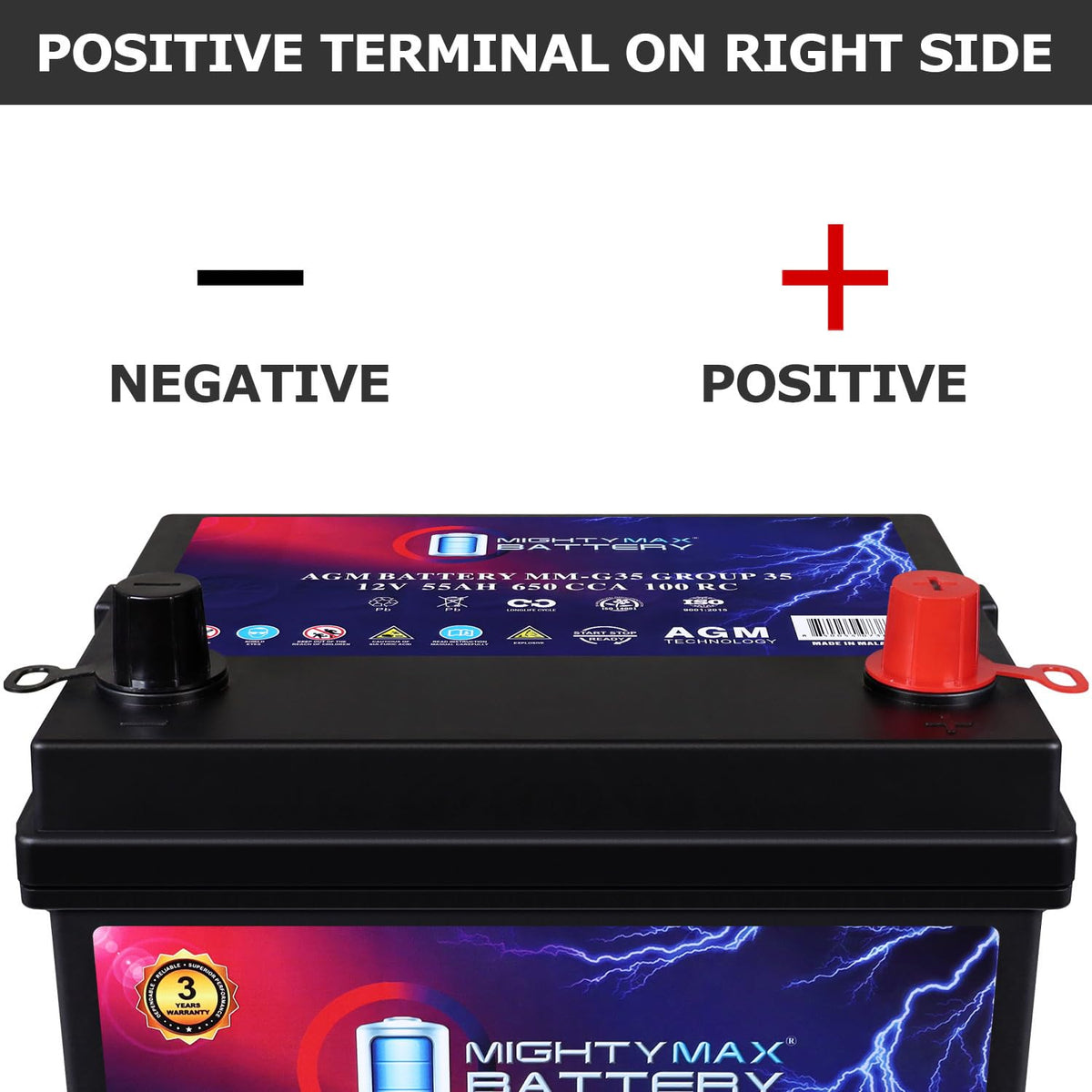 12V 55Ah AGM 650 CCA Replacement Battery J625680