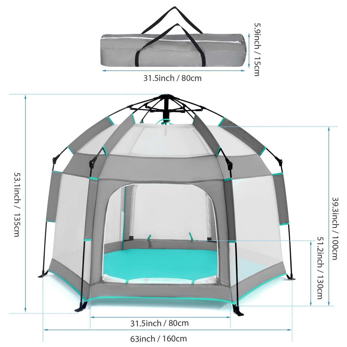 Hexagon Baby Playpen with Canopy J729