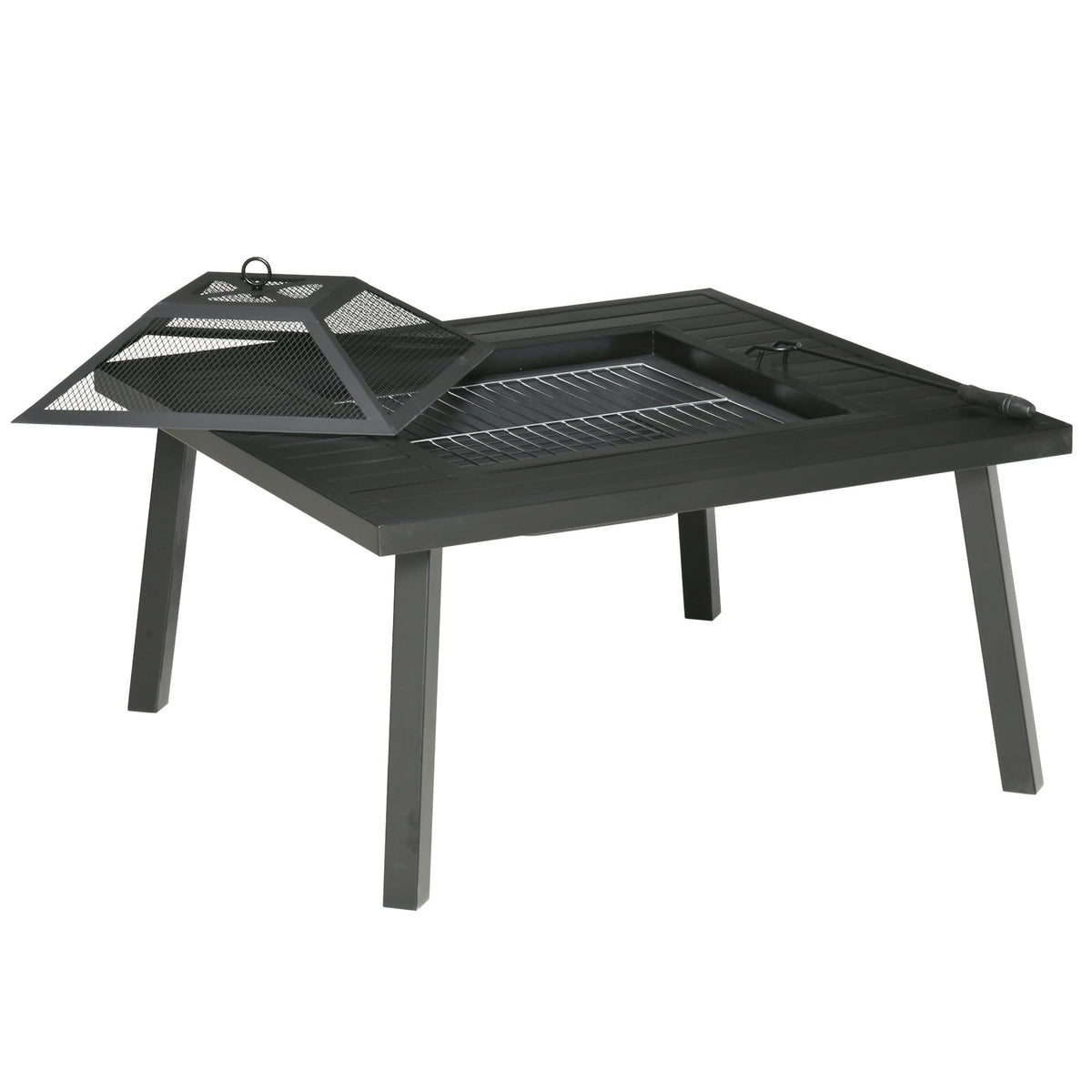 34" Fire Pit with Grill Spark Screen Poker Cover Black O882944