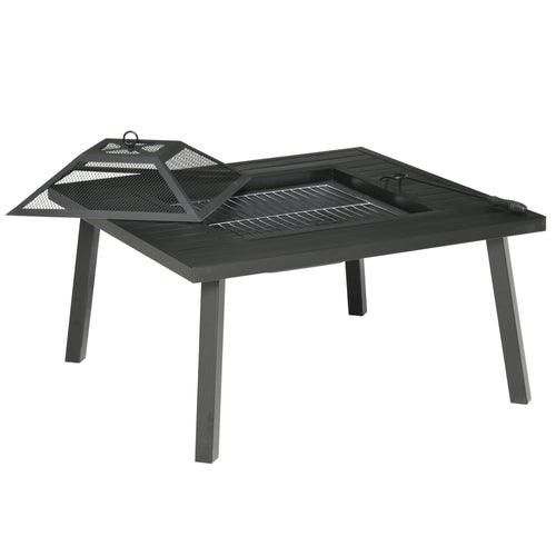 34" Fire Pit with Grill Spark Screen Poker Cover Black O882944