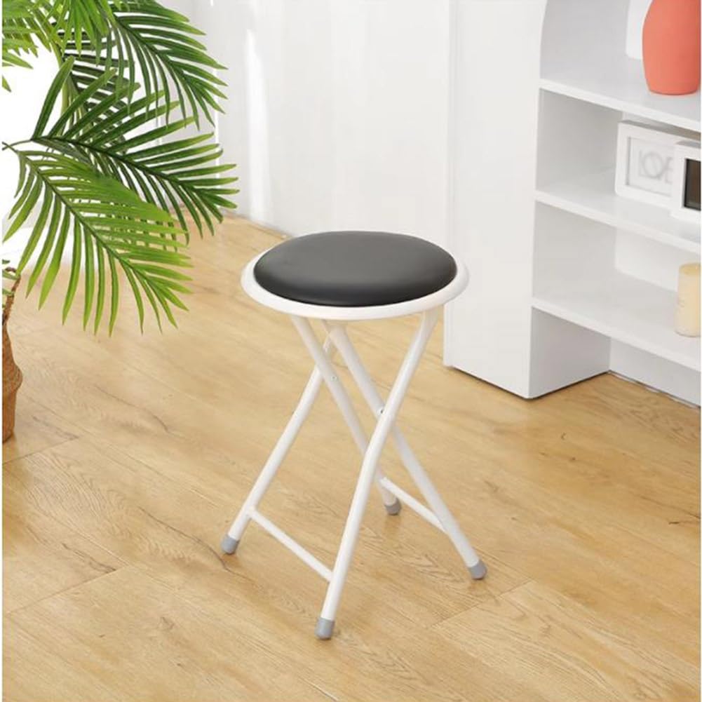 Portable Folding Stool, Collapsible Padded Round Stool, Foldable Breakfast Kitchen Bar Stool Seat, Fold up Stool for Adults Kitchen Garden Bathroom (Black) J2606
