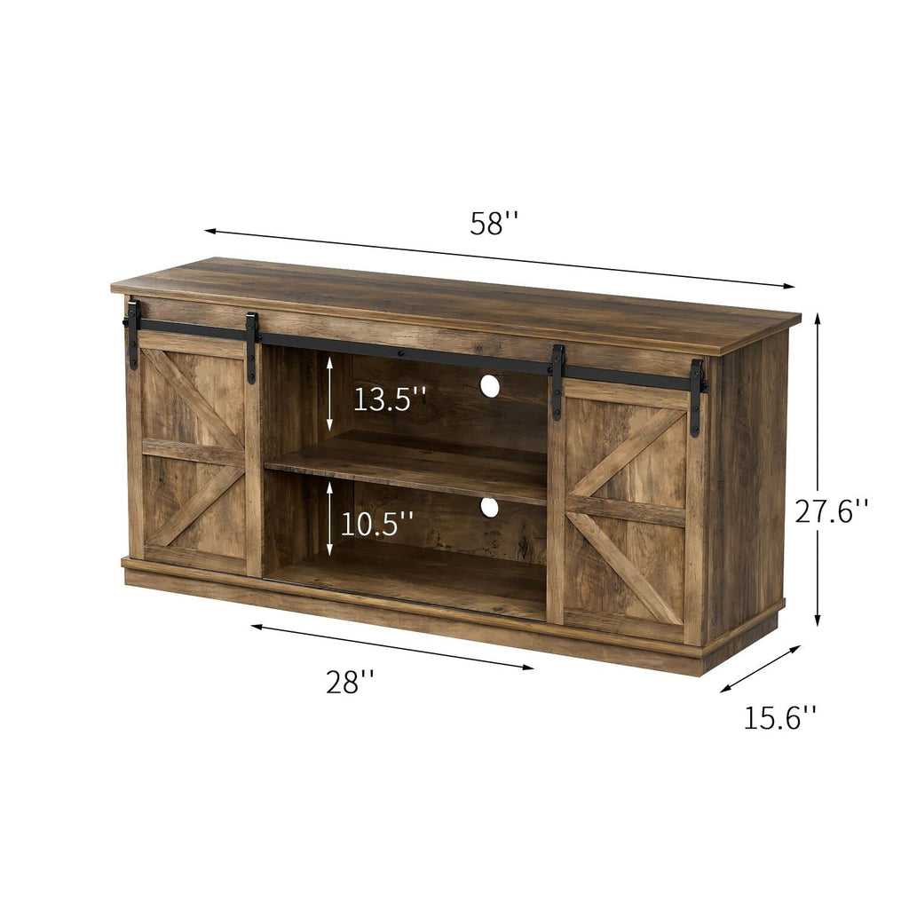 Farmhouse TV Stand for 65 Inch TV with Sliding Barn Doors and Storage Cabinets C1238