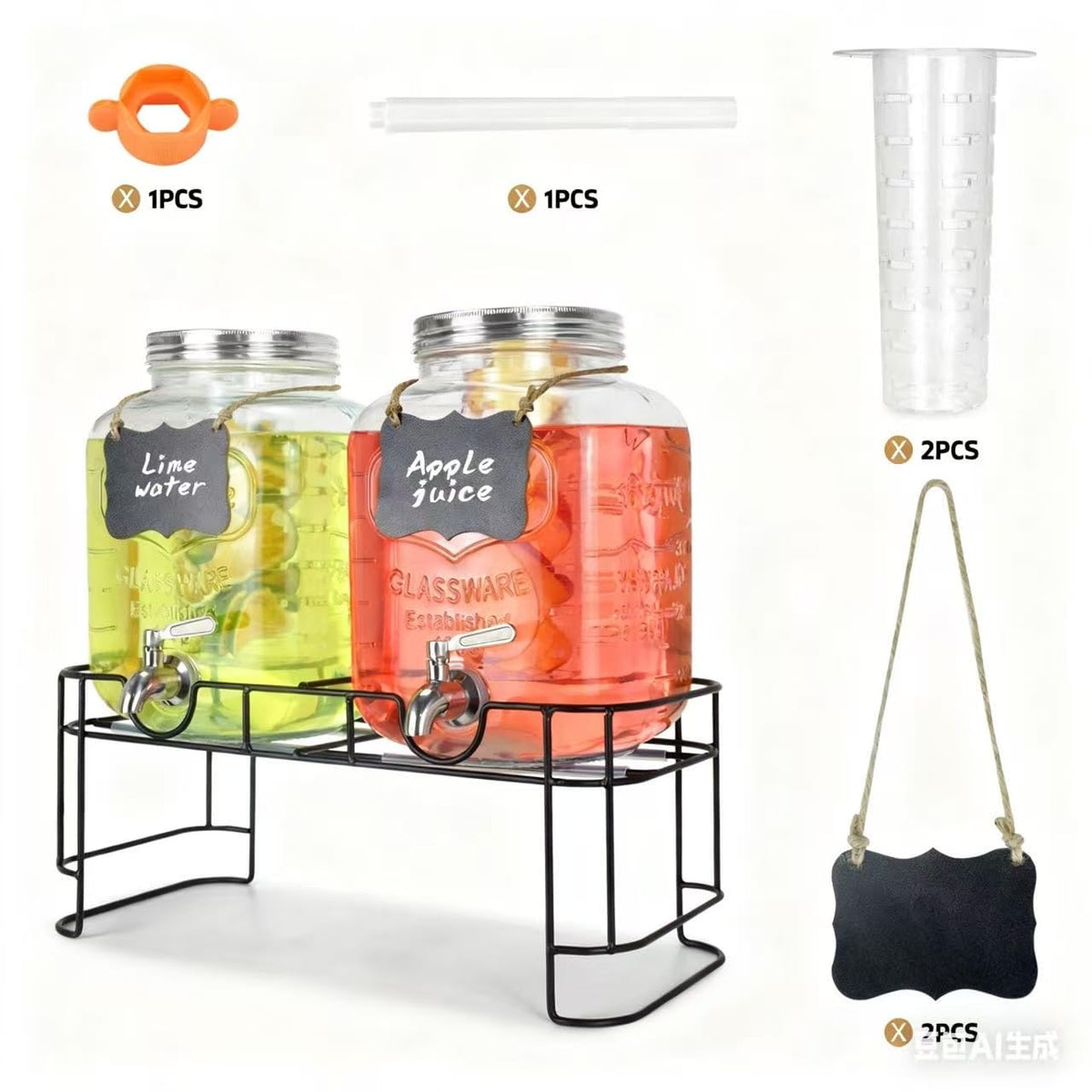 1 Gallon Glass Drink Dispenser with Stand and Spigot B432