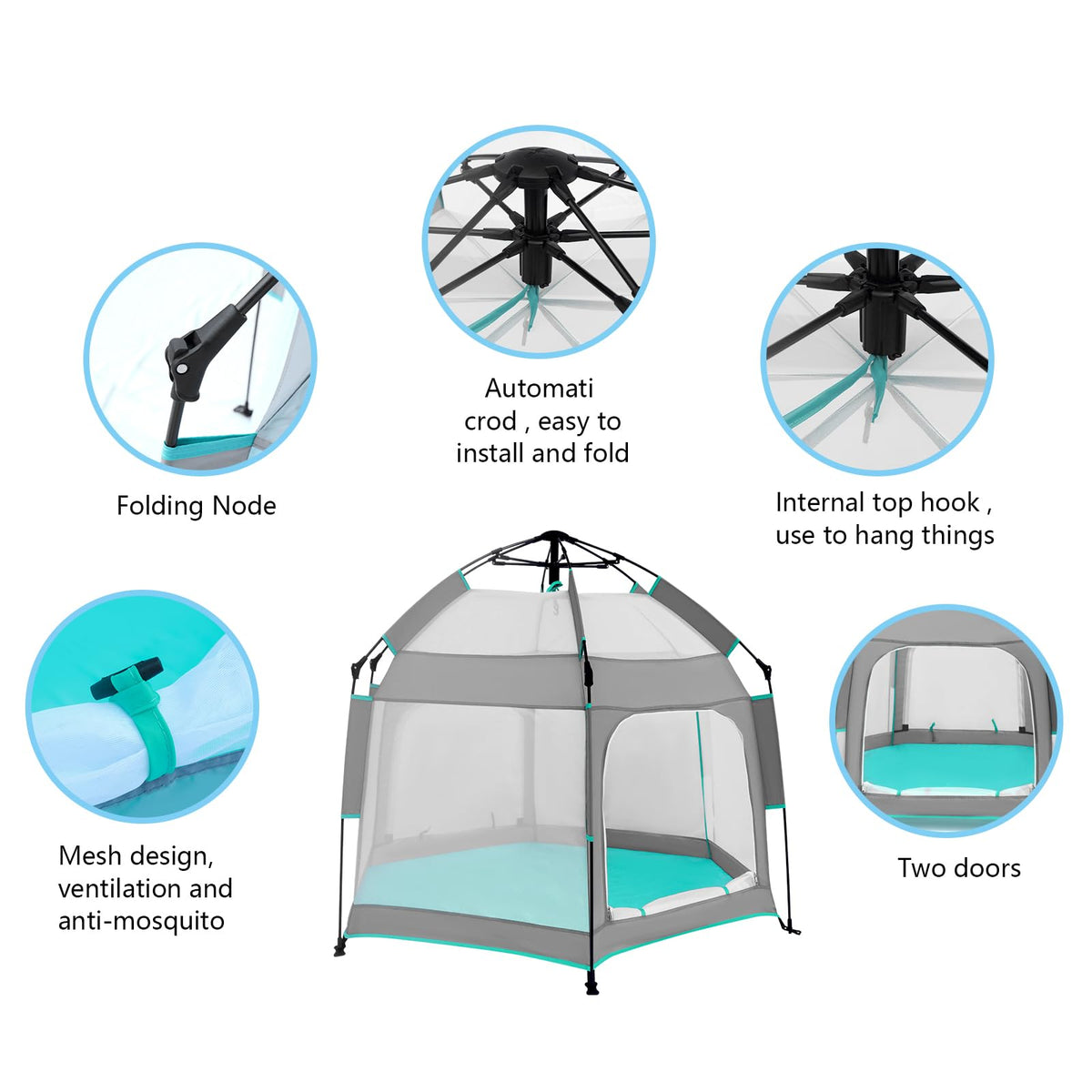 Hexagon Baby Playpen with Canopy J729