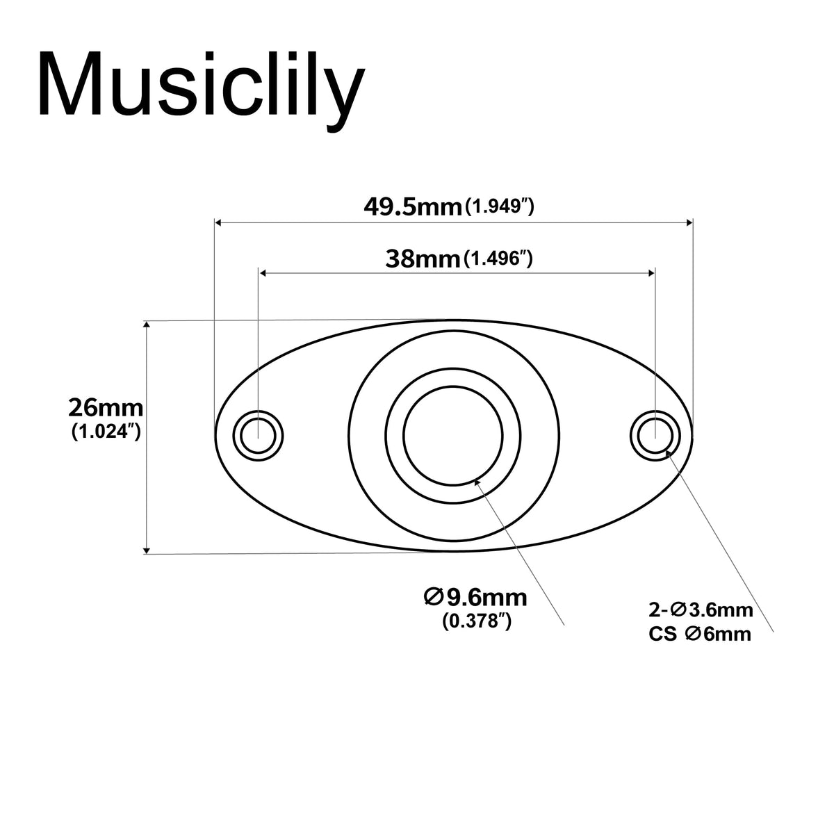 Black Curved Recessed Oval Guitar Jack Plate Z739