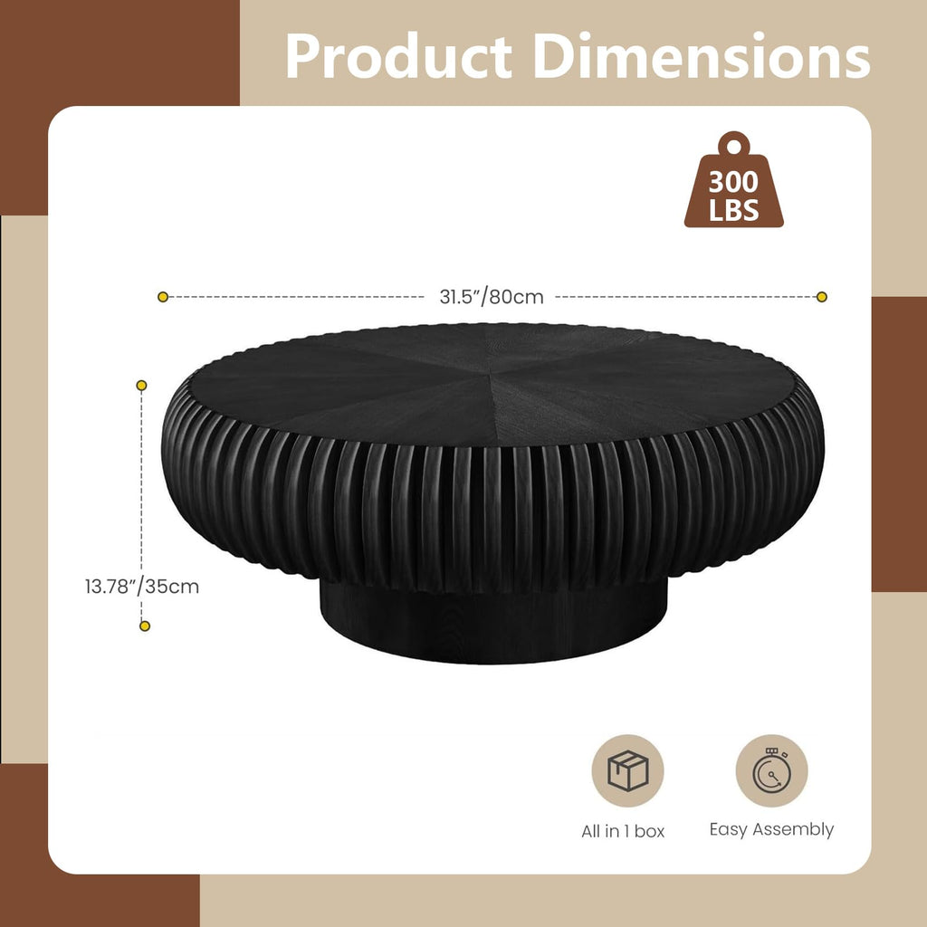 Black Round Fluted Drum Coffee Table S747
