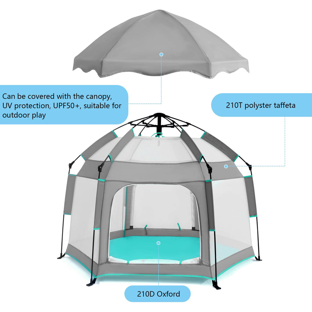 Hexagon Baby Playpen with Canopy J729