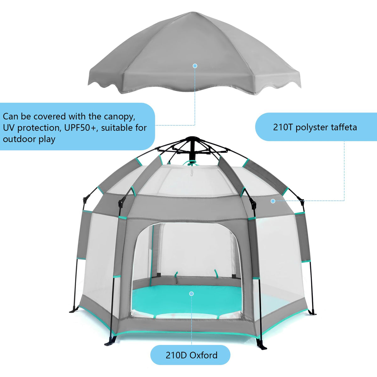 Hexagon Baby Playpen with Canopy J729
