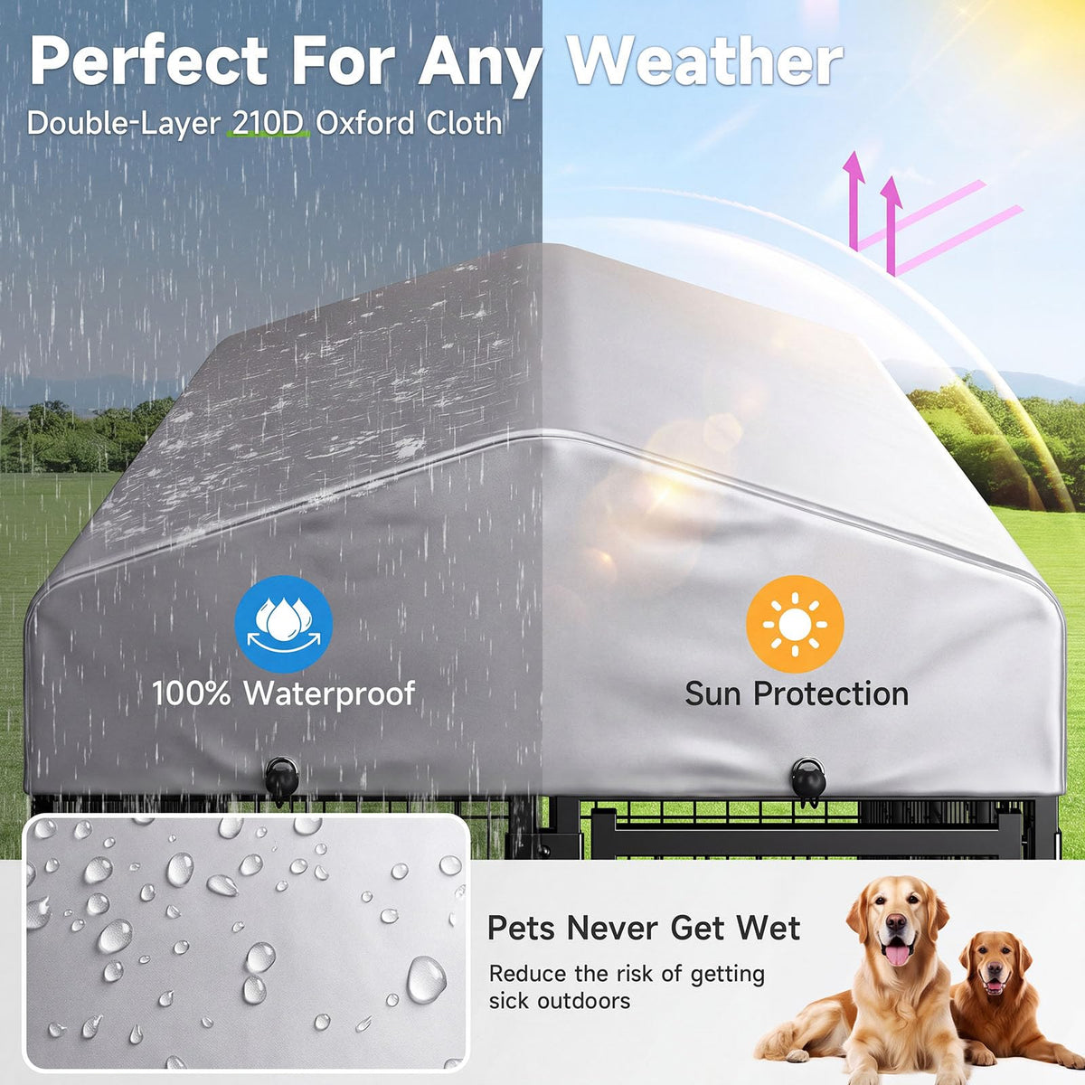 Weatherproof Outdoor Dog Kennel with Roof & Feeders D632889