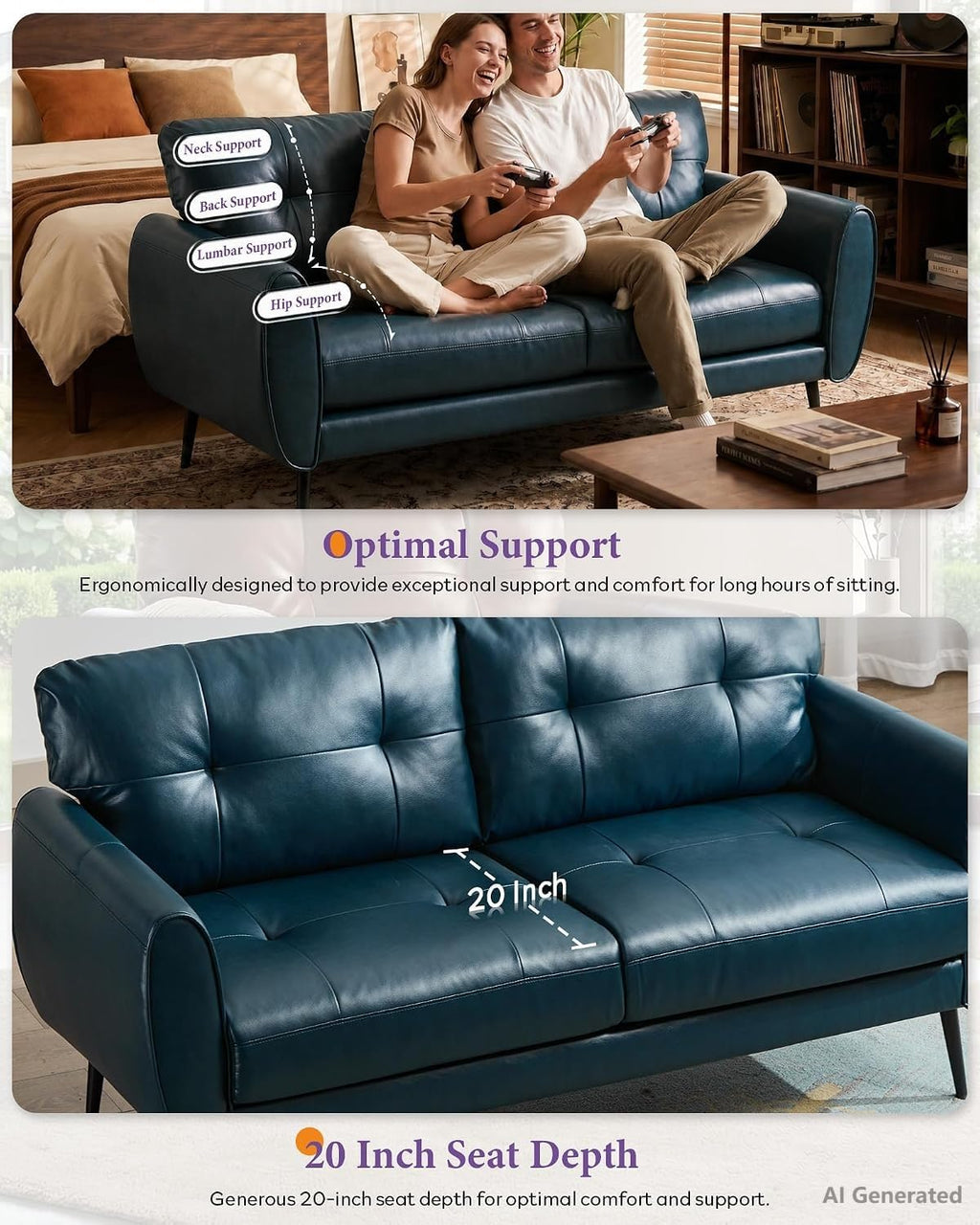 Blue Faux Leather Tufted Loveseat W77521