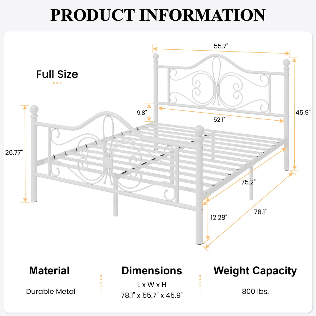 Full Size White Metal Bed Frame with Headboard M120917