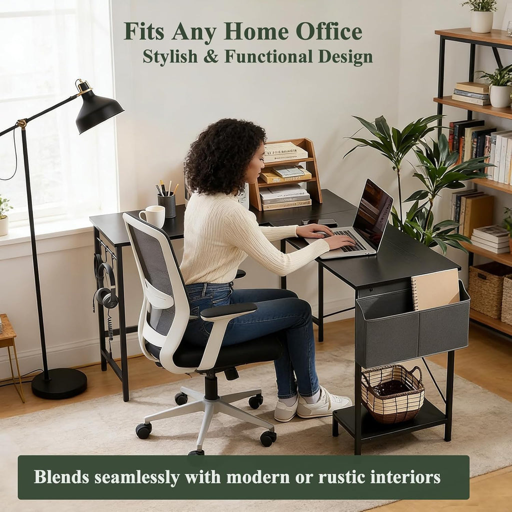 L Shaped 50 Inch Reversible Computer Desk with CPU Stand U7511