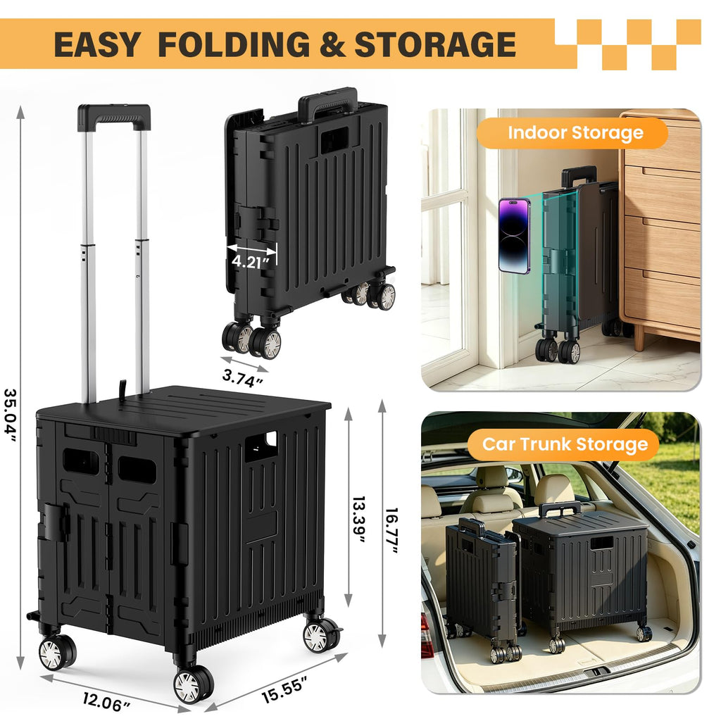Black Folding Rolling Utility Cart D2337