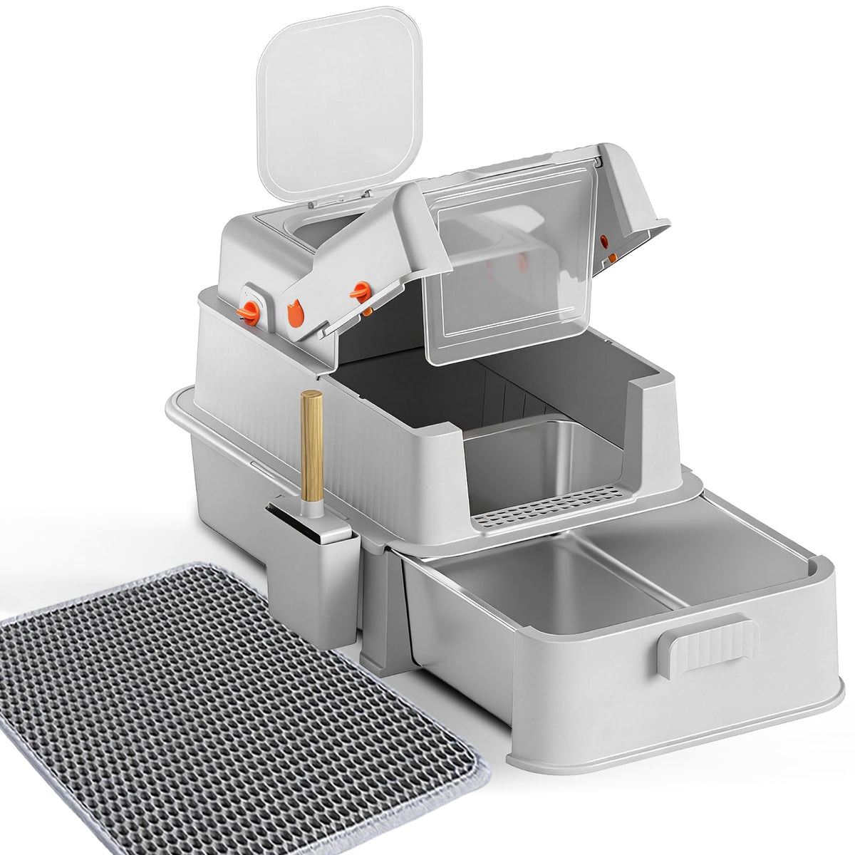 Enclosed Stainless Steel Cat Litter Box with Drawer P458727