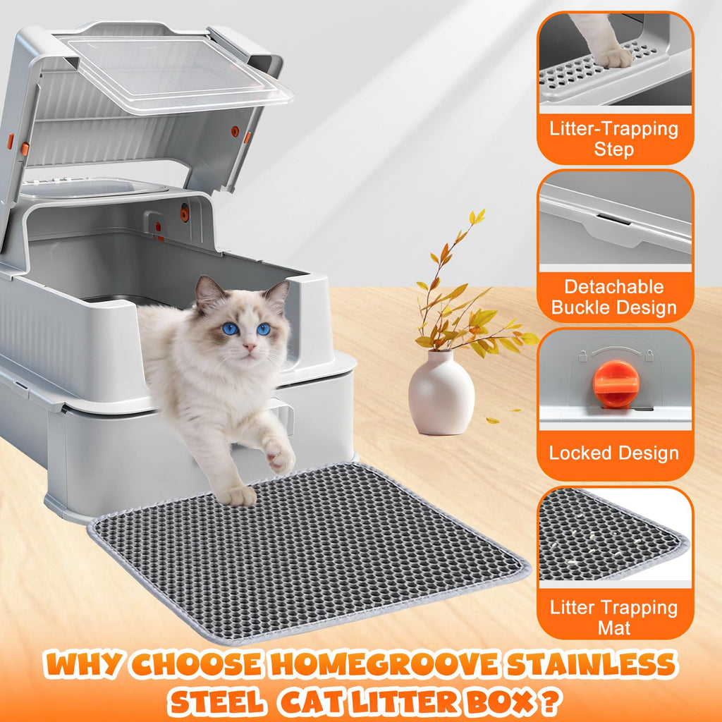 Enclosed Stainless Steel Cat Litter Box with Drawer P458727