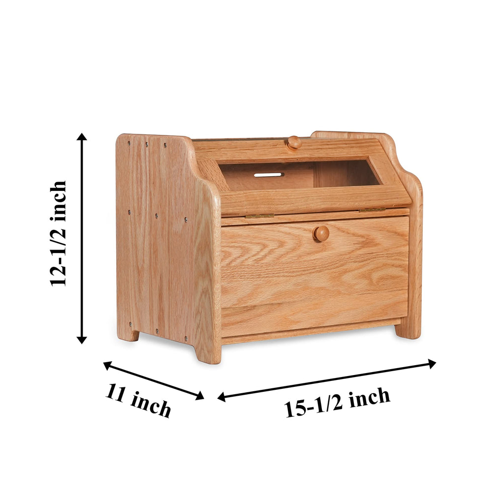 Solid Wood Oak Bread Box with Clear Window B386