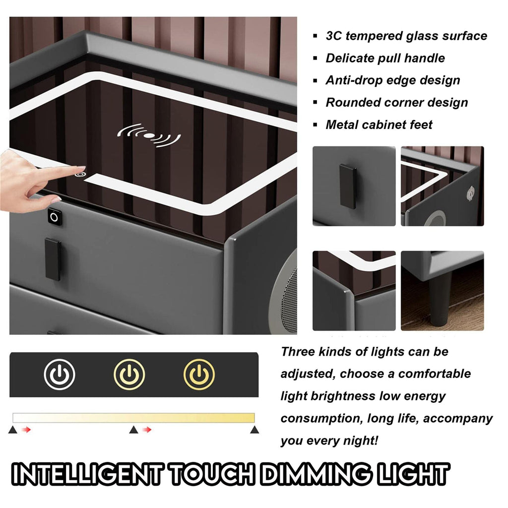 Gray 3 Drawer Nightstand with Charging Station G849461
