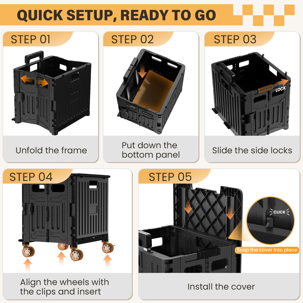 Black Folding Rolling Utility Cart D2337
