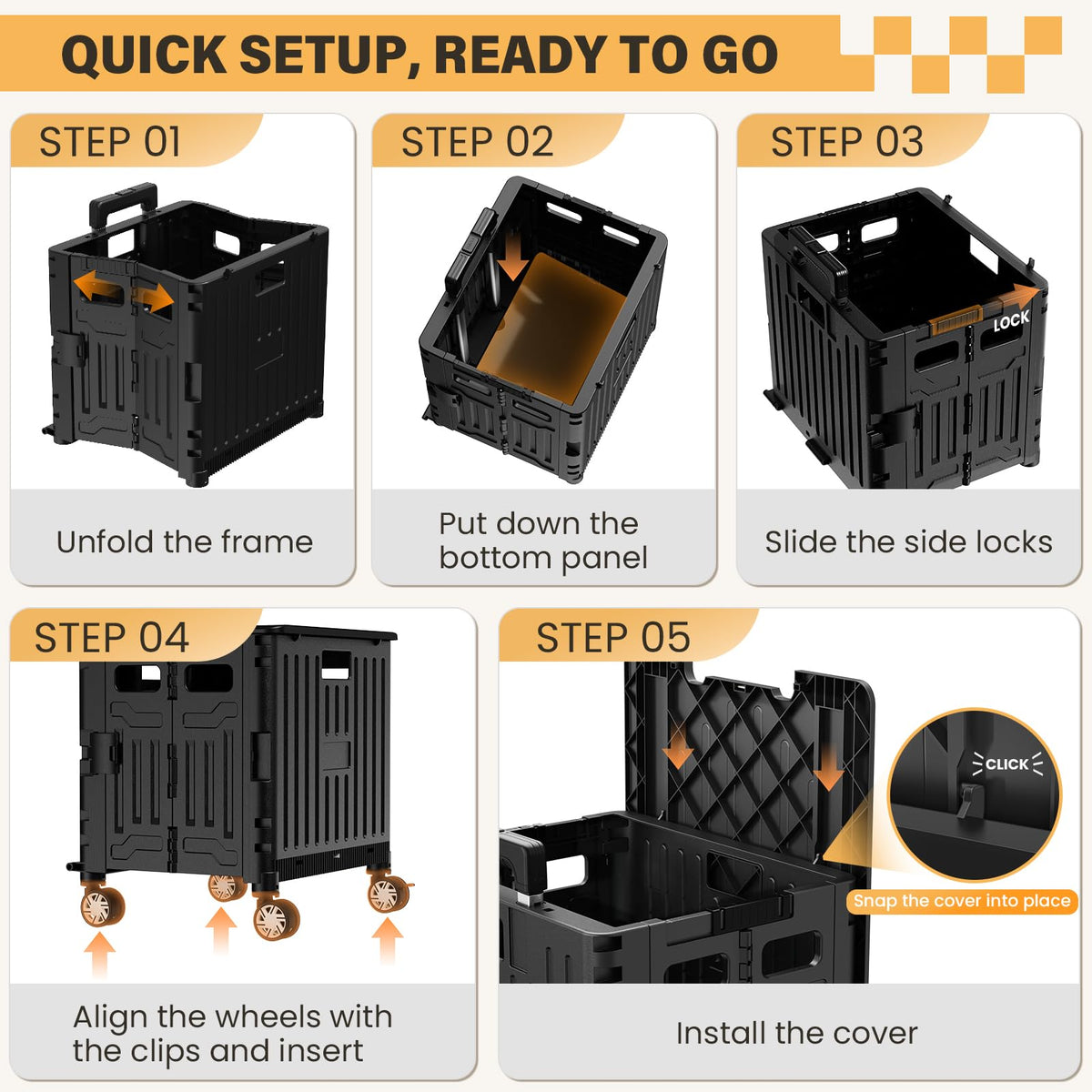 Black Folding Rolling Utility Cart D2337