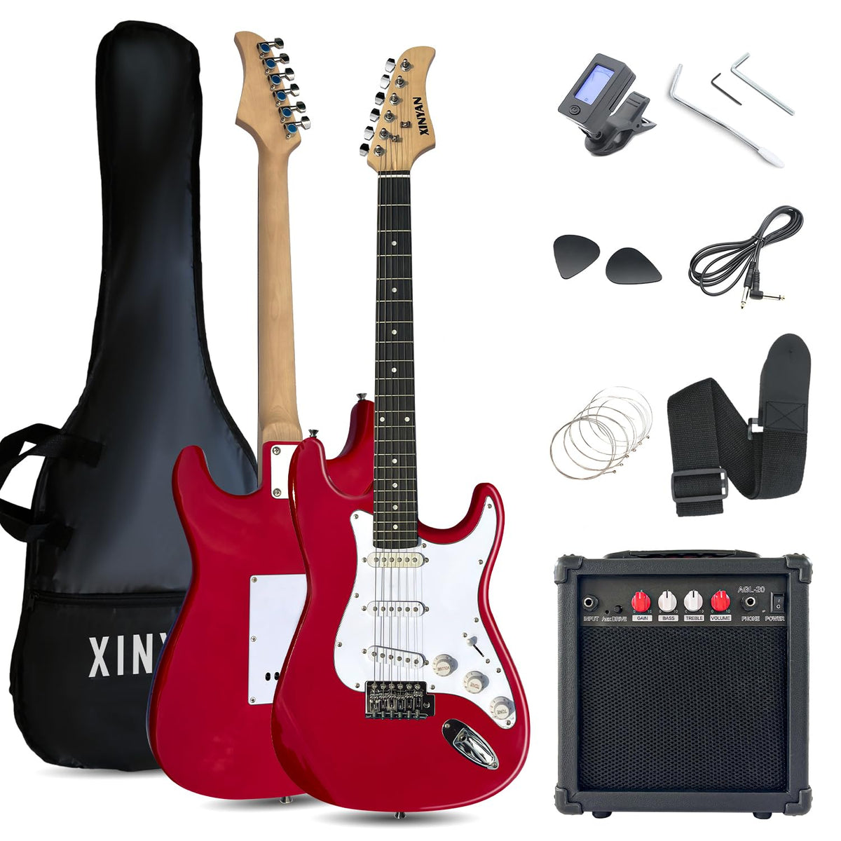 39in Full Size Beginner Electric Guitar Starter Kit with Case, Amp, Strings, Pick, Tremolo Bar Z6437