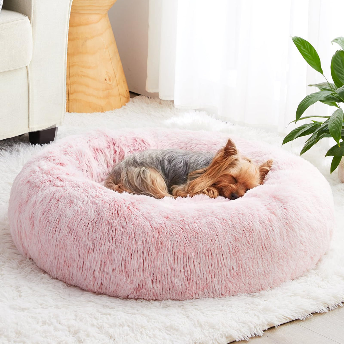 Pink Round Calming Dog Bed Z958858
