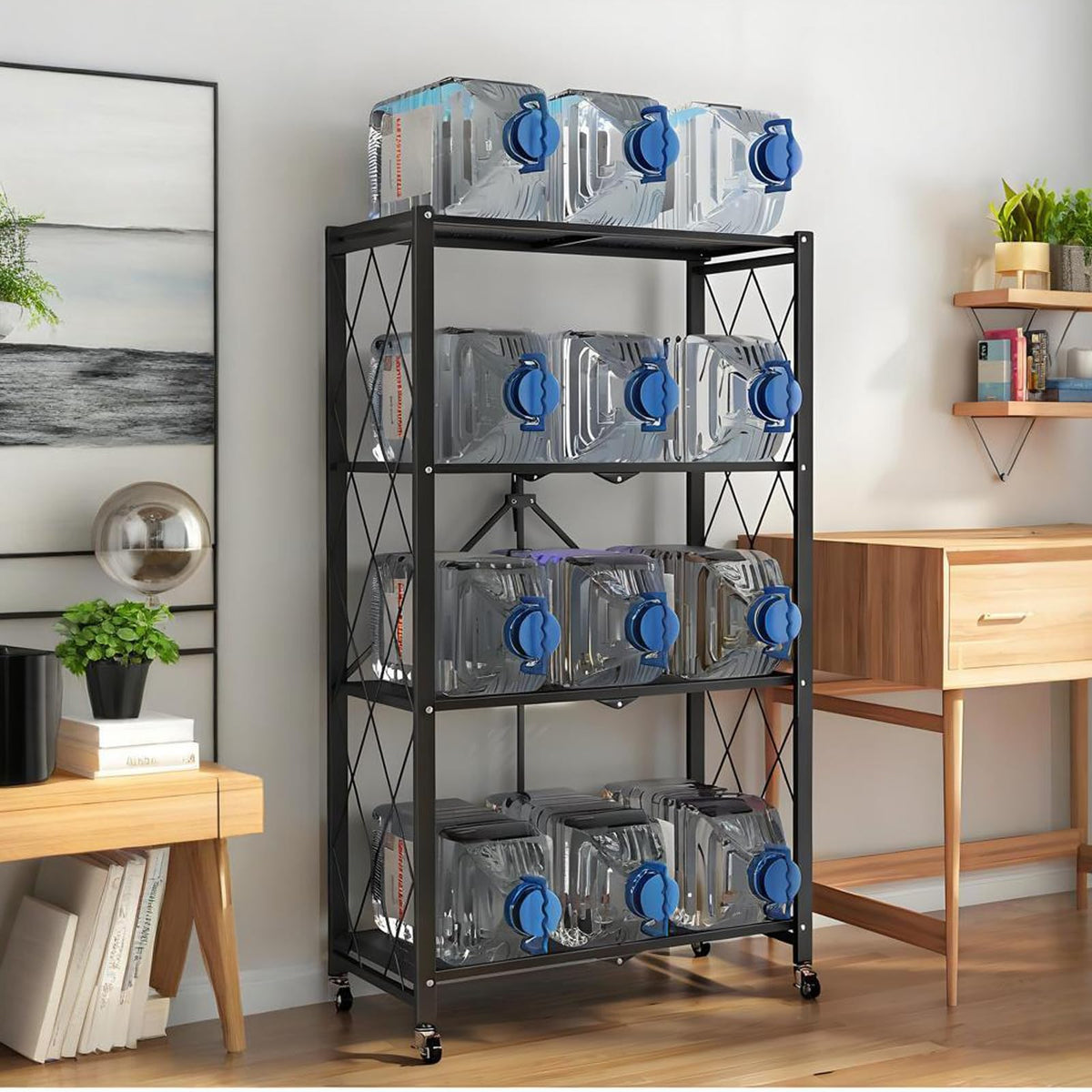 Metal Shelves, 4-Tier Foldable Shelving Unit with Wheels T9663
