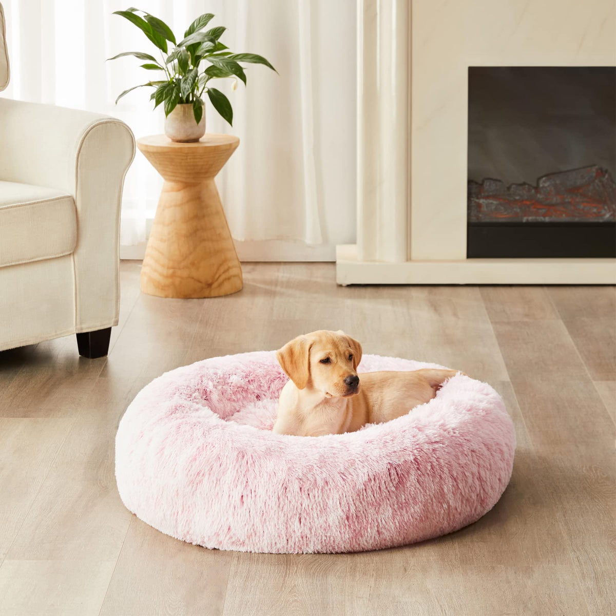 Pink Round Calming Dog Bed Z958858