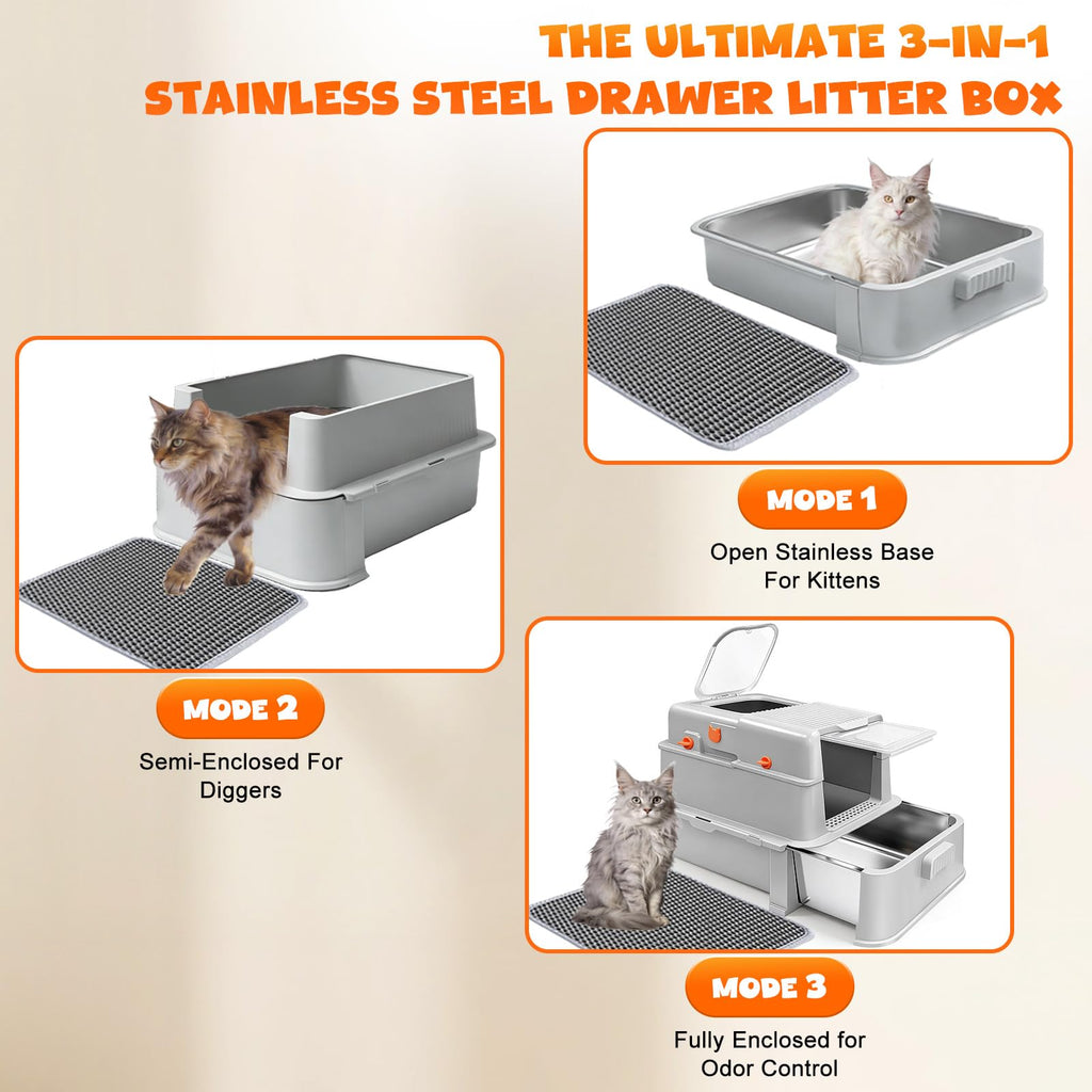 Enclosed Stainless Steel Cat Litter Box with Drawer P458727