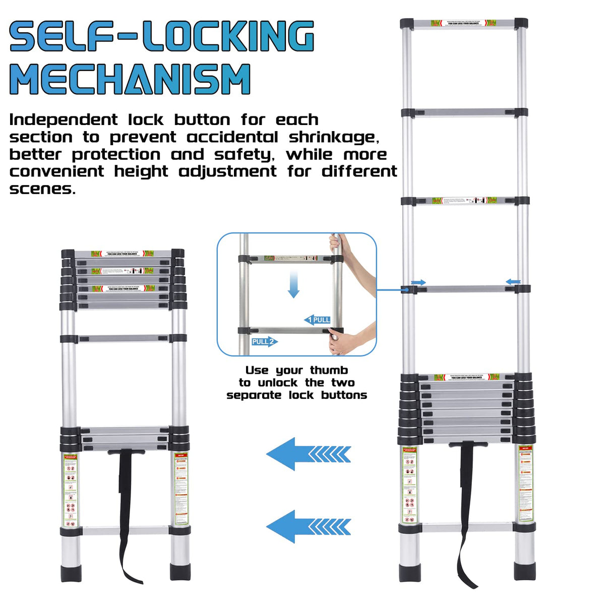 10.5 ft Aluminum Telescopic Ladder with Non-Slip Feet X1173