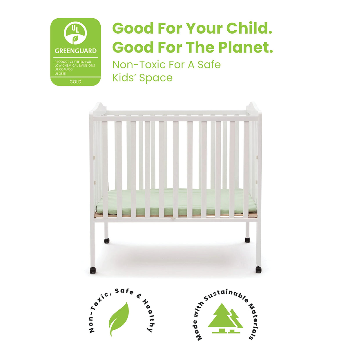 Folding Portable Mini Baby Crib with Mattress, White Y3332