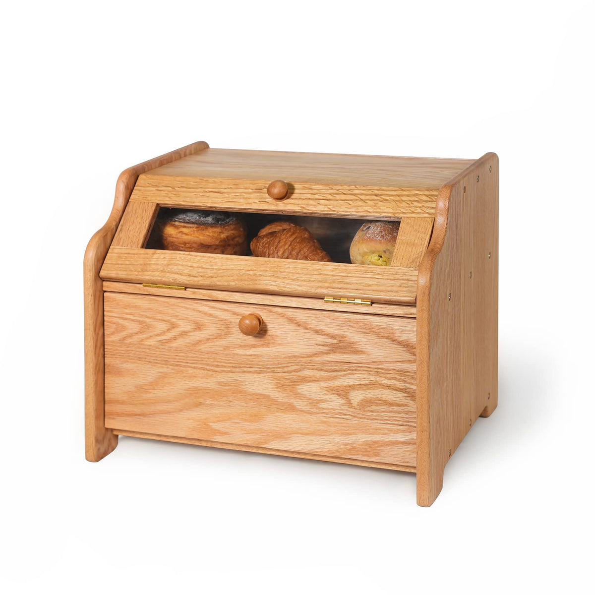 Solid Wood Oak Bread Box with Clear Window B386