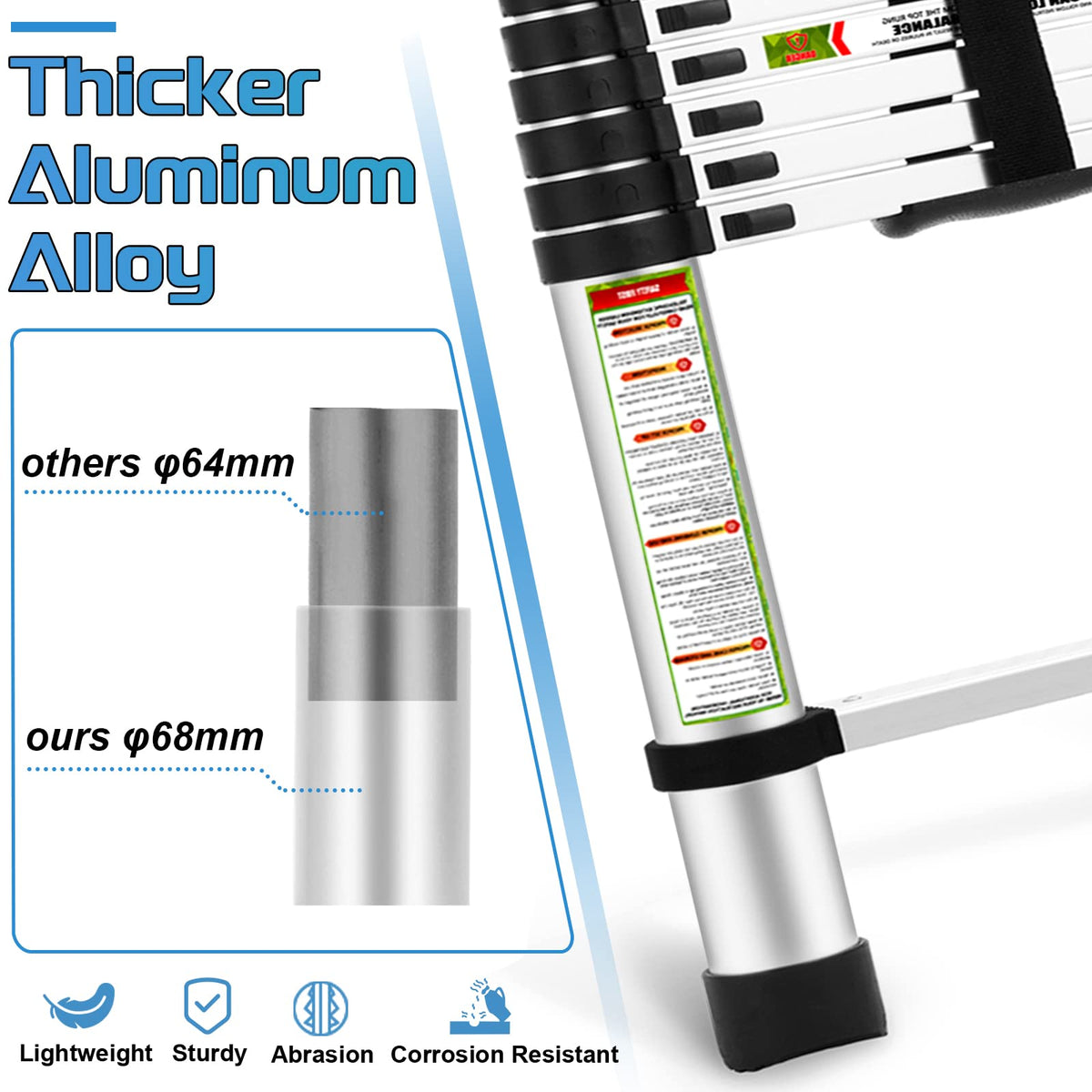 10.5 ft Aluminum Telescopic Ladder with Non-Slip Feet X1173